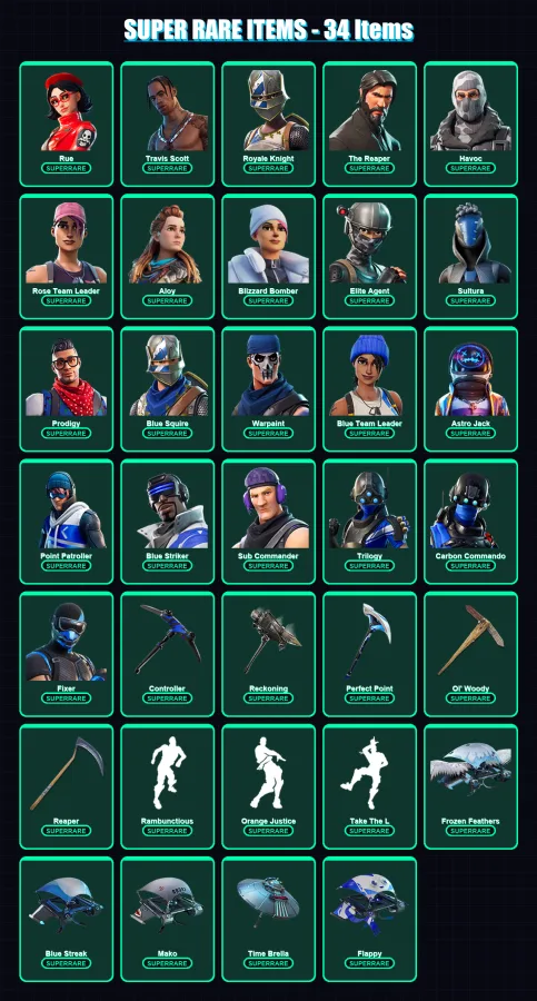 [PS4/PS5/XBOX/PC] | Rue | Travis Scott | Royale Knight | The Reaper | Havoc | 514 skin | 308 pickaxe | 253 emote | 228 glider | Lv2761 — Fortnite account