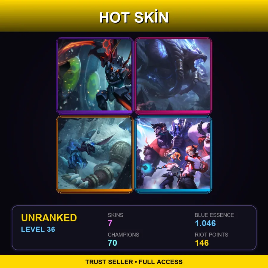 EUW | Lv36 | Unranked | 7 Skin | 70 Champ