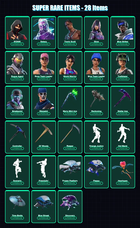 [PC/XBOX] | IKONIK | Galaxy | Travis Scott | Glow | Blue Striker | 236 skin | 201 pickaxe | 214 emote | 150 glider | Lv2165