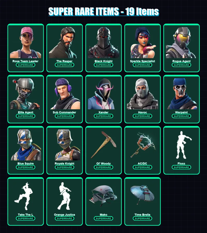 [PS4/PS5/PC] | Rose Team Leader | The Reaper | Black Knight | Sparkle Specialist | Rogue Agent | 113 skin | 96 pickaxe | 118 emote | 77 glider | Lv9