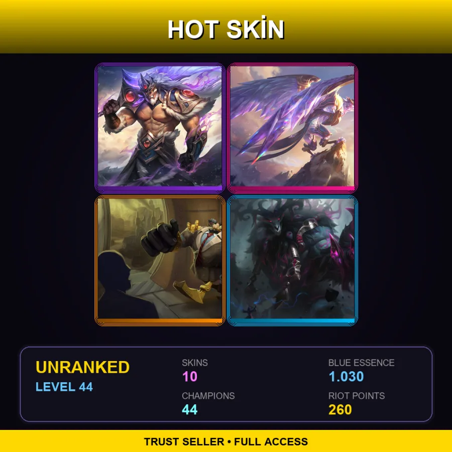 EUW | Lv44 | Unranked | 10 Skin | 44 Champ — LoL account