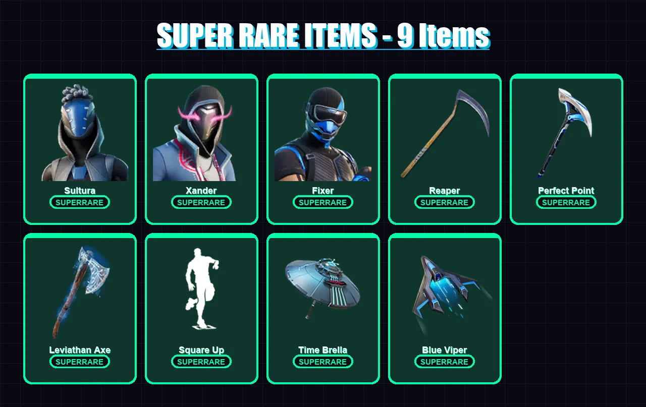 [PC/XBOX] | Sultura | Xander | Fixer | Menace | Nezumi | 82 skin | 108 pickaxe | 75 emote | 89 glider | Lv1396