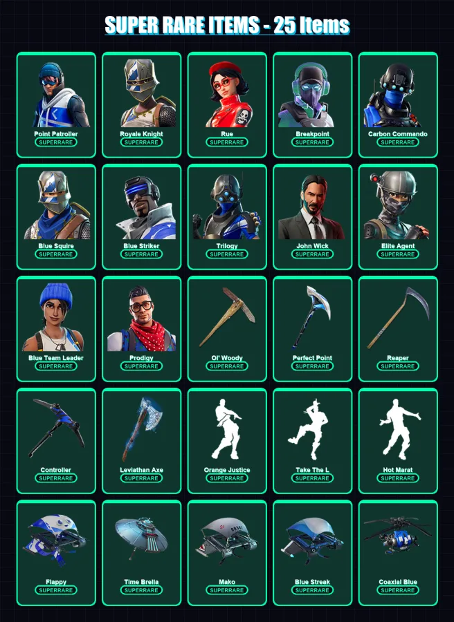 [PS4/PS5/XBOX/PC] | Point Patroller | Royale Knight | Rue | Breakpoint | Carbon Commando | 211 skin | 167 pickaxe | 131 emote | 126 glider | Lv2145 — Fortnite account