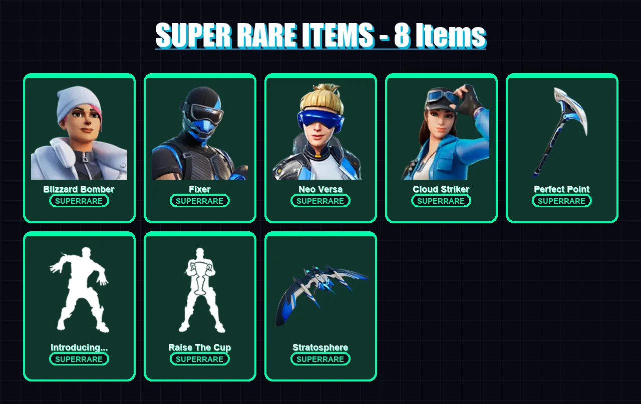 [PS4/PS5/XBOX/PC] | Blizzard Bomber | Fixer | Neo Versa | Cloud Striker | Midas | 61 skin | 60 pickaxe | 49 emote | 53 glider | Lv666