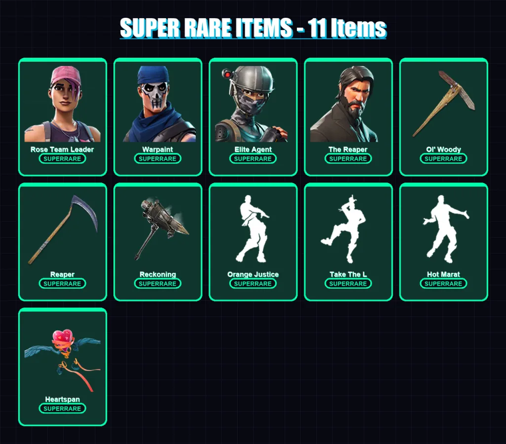 [PC/XBOX/PSN] | Rose Team Leader | Warpaint | Elite Agent | The Reaper | The Prisoner | 53 skin | 36 pickaxe | 50 emote | 40 glider | Lv507 — Fortnite account