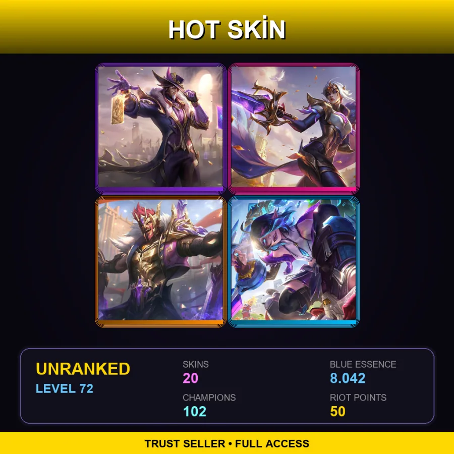 BR | Lv72 | Unranked | 20 Skin | 102 Champ — LoL account