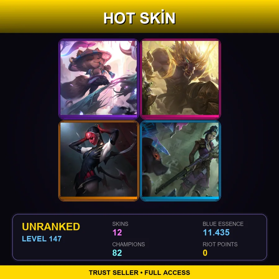 LAS | Lv147 | Unranked | 12 Skin | 82 Champ — LoL account