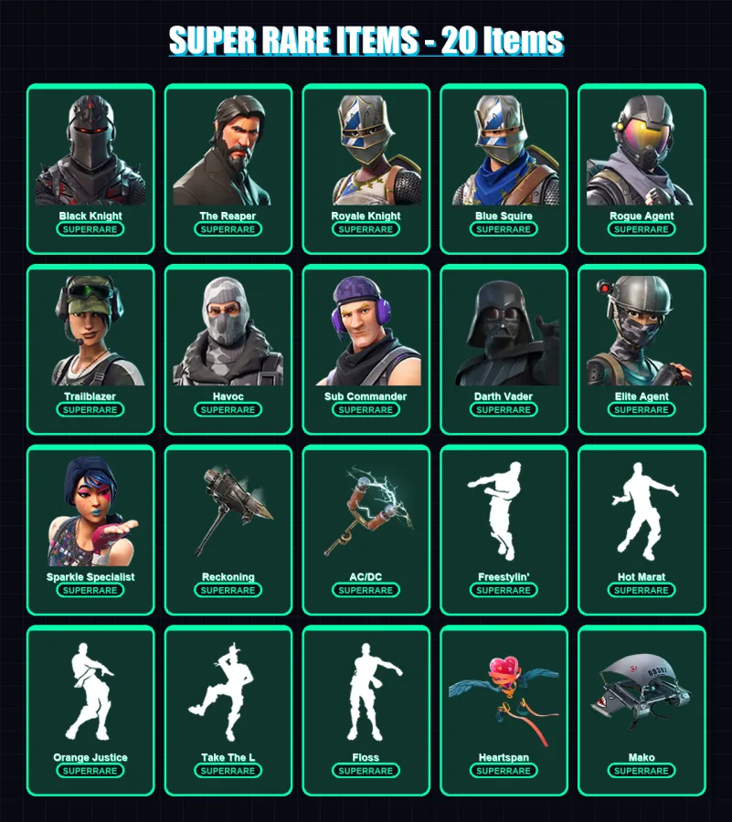 [PC/XBOX/PSN] | Black Knight | The Reaper | Royale Knight | Blue Squire | Rogue Agent | 99 skin | 120 pickaxe | 121 emote | 102 glider | Lv1686