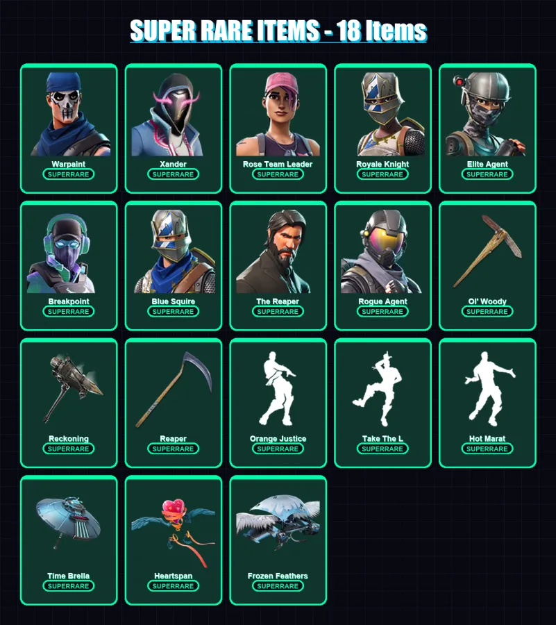 [PC/XBOX/PSN] | Warpaint | Xander | Rose Team Leader | Royale Knight | Elite Agent | 155 skin | 107 pickaxe | 114 emote | 98 glider | Lv1148