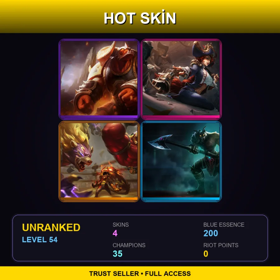 BR | Lv54 | Unranked | 4 Skin | 35 Champ — LoL account