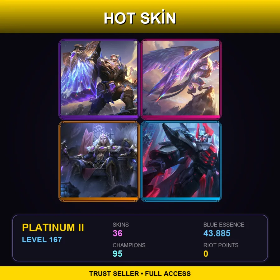 LAN | Lv167 | Platinum II | 36 Skin | 95 Champ — LoL account