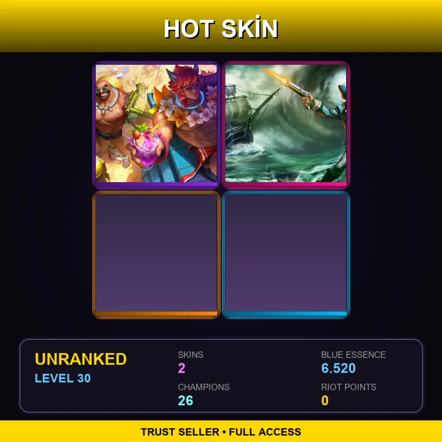 EUW | Pool Party Sett | Minuteman Gangplank | 2 Skin | 26 Champ | Lv30
