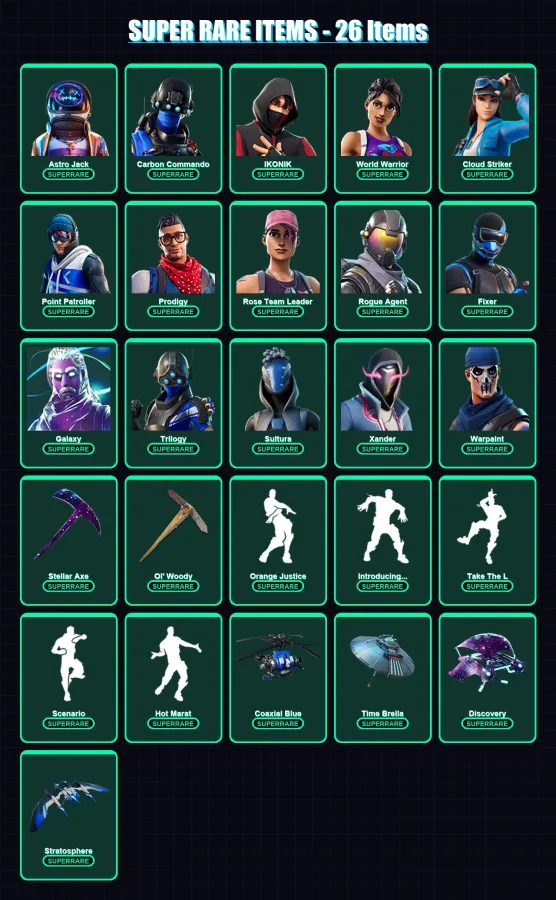 [PS4/PS5/XBOX/PC] | Astro Jack | Carbon Commando | IKONIK | World Warrior | Cloud Striker | 160 skin | 174 pickaxe | 161 emote | 160 glider | Lv2034