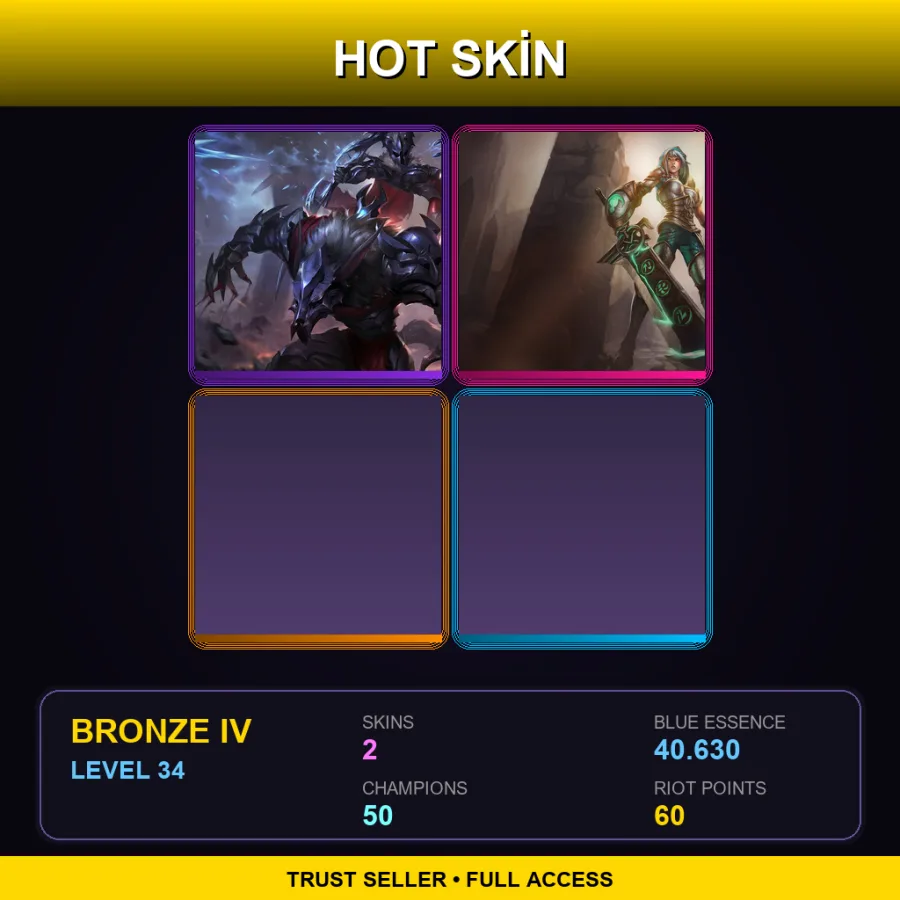 EUW | Lv34 | Bronze IV | 2 Skin | 50 Champ — LoL account
