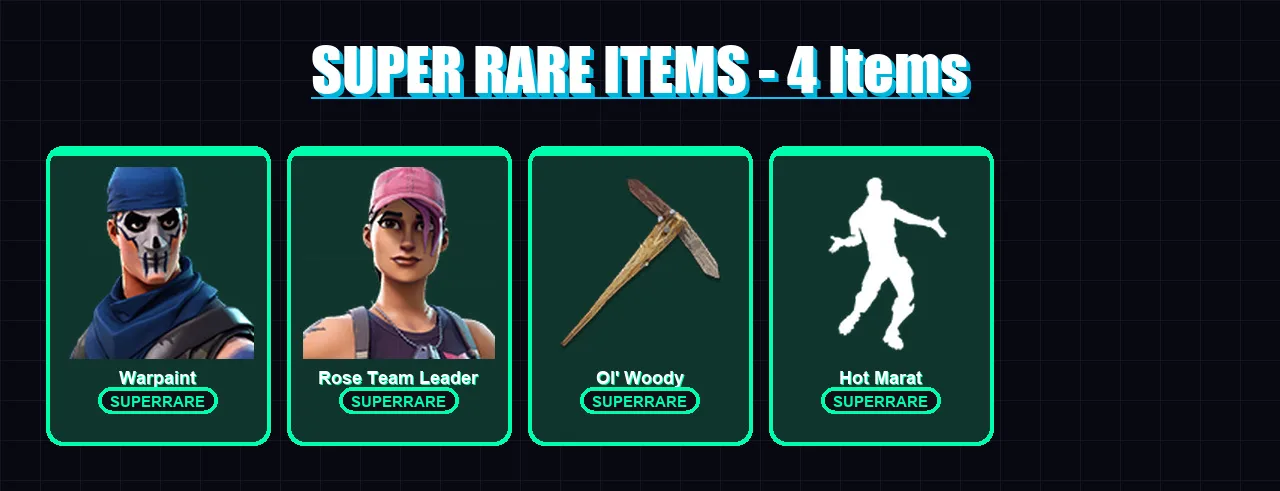 [PC/XBOX] | Warpaint | Rose Team Leader | Infinity | Chaos Double Agent | Double Agent Wildcard | 10 skin | 12 pickaxe | 9 emote | 7 glider | Lv70