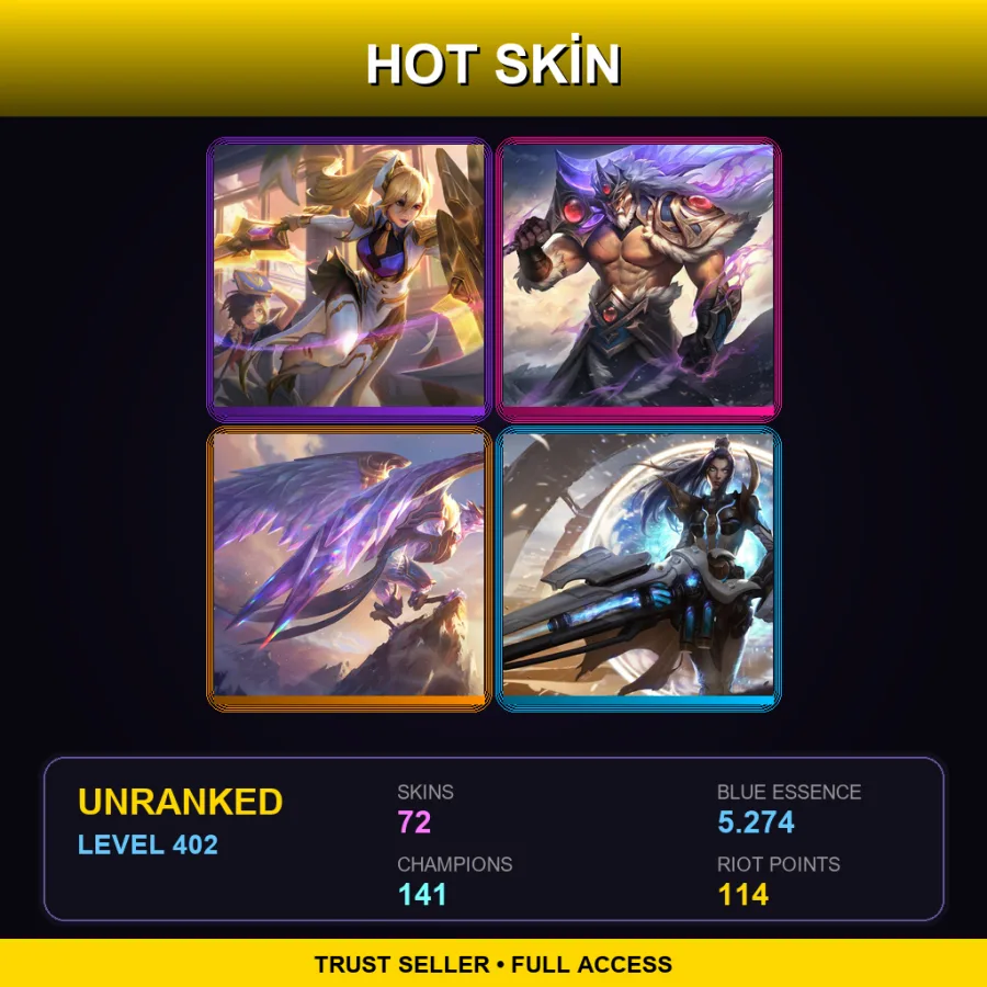 EUW | Lv402 | Unranked | 72 Skin | 141 Champ — LoL account