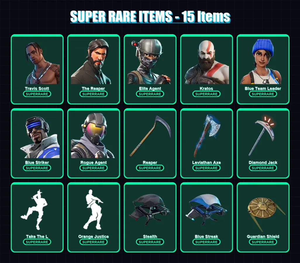[PS4/PS5/XBOX/PC] | Travis Scott | The Reaper | Elite Agent | Kratos | Blue Team Leader | 86 skin | 64 pickaxe | 66 emote | 62 glider | Lv761