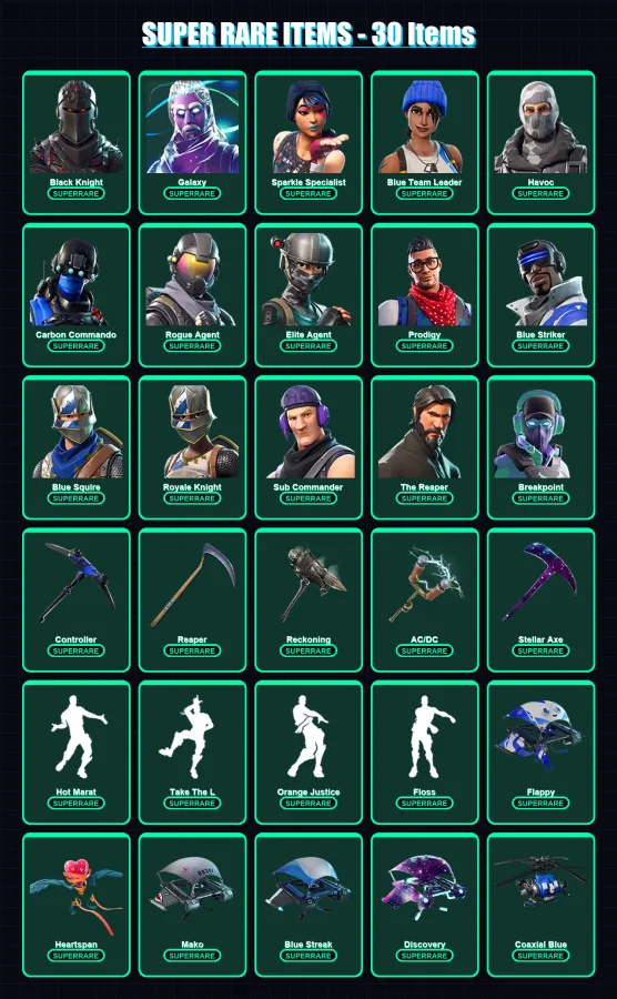 [PS4/PS5/XBOX/PC] | Black Knight | Galaxy | Sparkle Specialist | Blue Team Leader | Havoc | 91 skin | 81 pickaxe | 85 emote | 82 glider | Lv1186