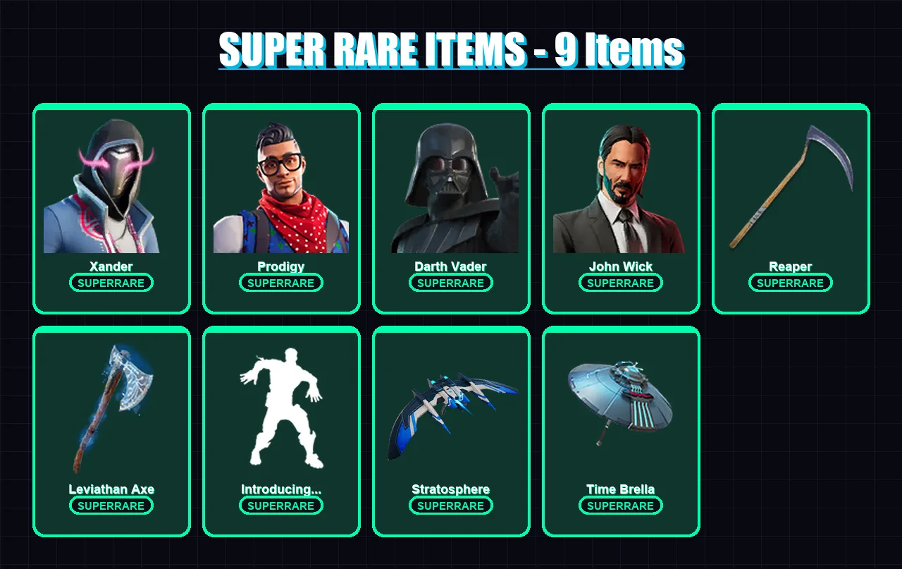 [PC/XBOX/PSN] | Xander | Prodigy | Darth Vader | John Wick | Fade | 173 skin | 161 pickaxe | 145 emote | 145 glider | Lv2455