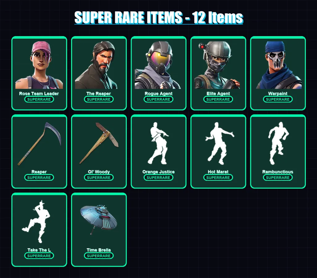 [PC/XBOX/PSN] | Rose Team Leader | The Reaper | Rogue Agent | Elite Agent | Warpaint | 143 skin | 156 pickaxe | 133 emote | 139 glider | Lv1714
