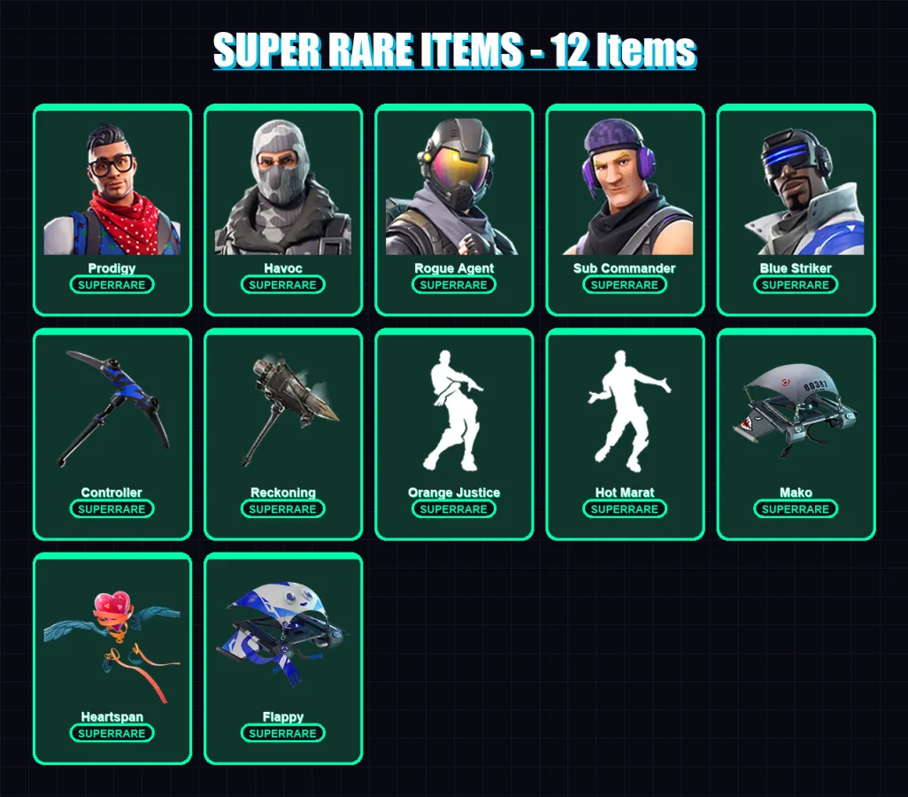 [PS4/PS5/XBOX/PC] | Prodigy | Havoc | Rogue Agent | Sub Commander | Blue Striker | 34 skin | 65 pickaxe | 64 emote | 57 glider | Lv1003