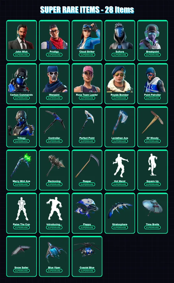 [PC/XBOX] | John Wick | Prodigy | Cloud Striker | Sultura | Breakpoint | 143 skin | 143 pickaxe | 131 emote | 136 glider | Lv1605
