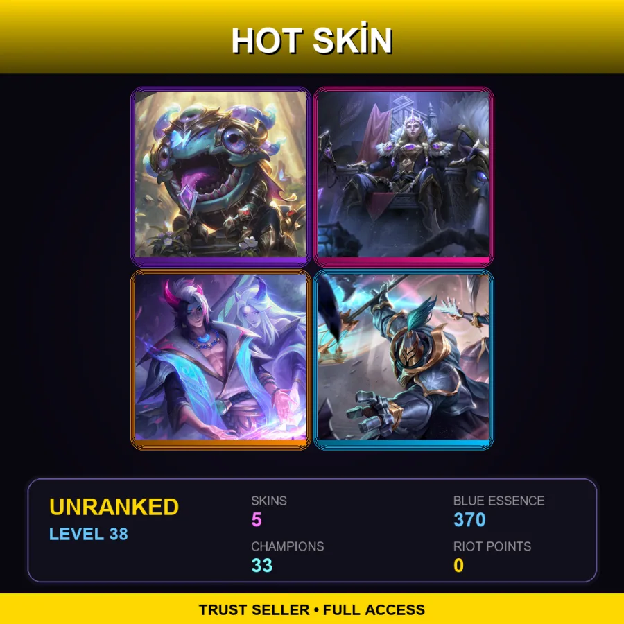 EUW | Lv38 | Unranked | 5 Skin | 33 Champ — LoL account