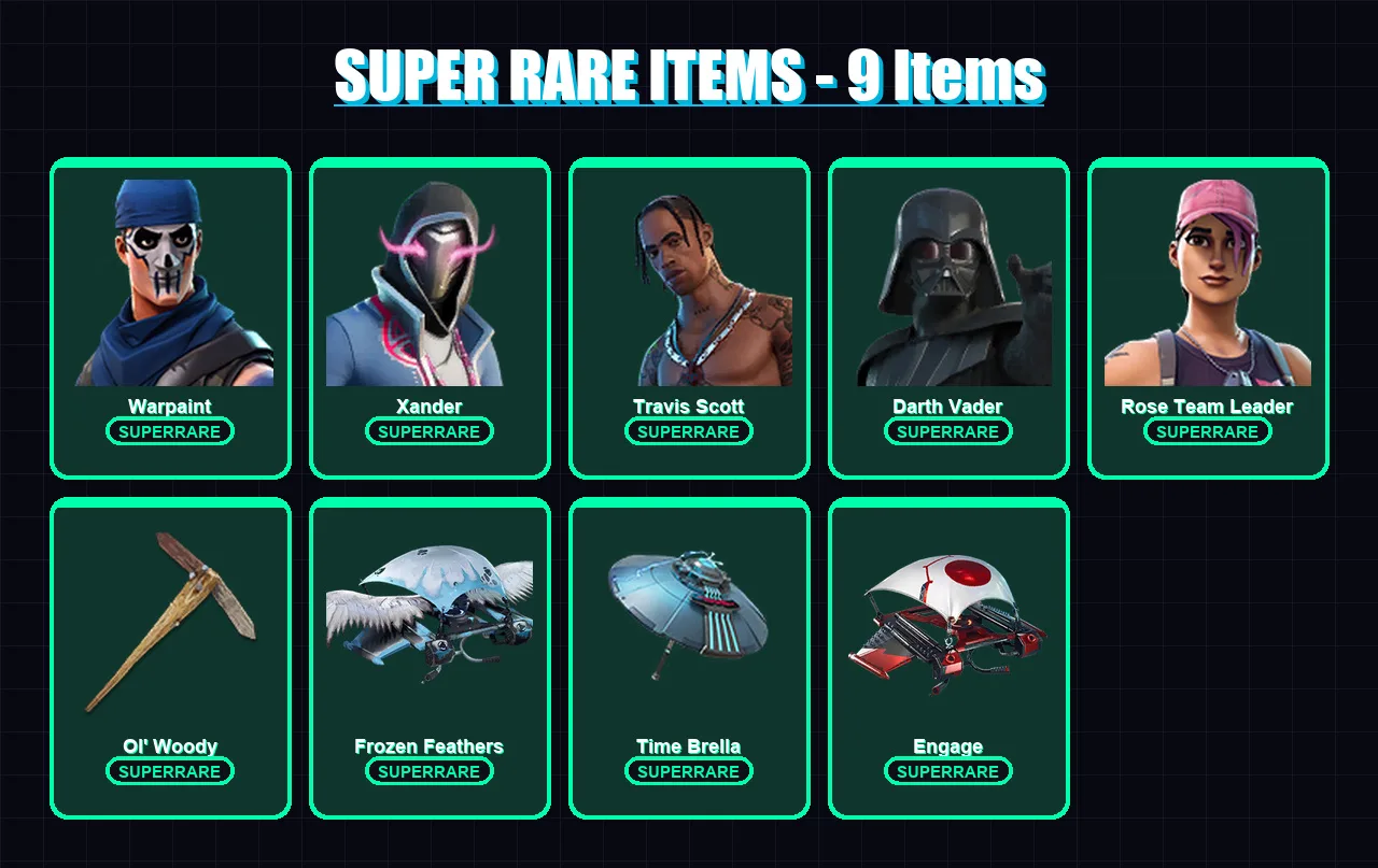 [PC/XBOX/PSN] | Warpaint | Xander | Travis Scott | Darth Vader | Rose Team Leader | 244 skin | 268 pickaxe | 241 emote | 185 glider | Lv2517