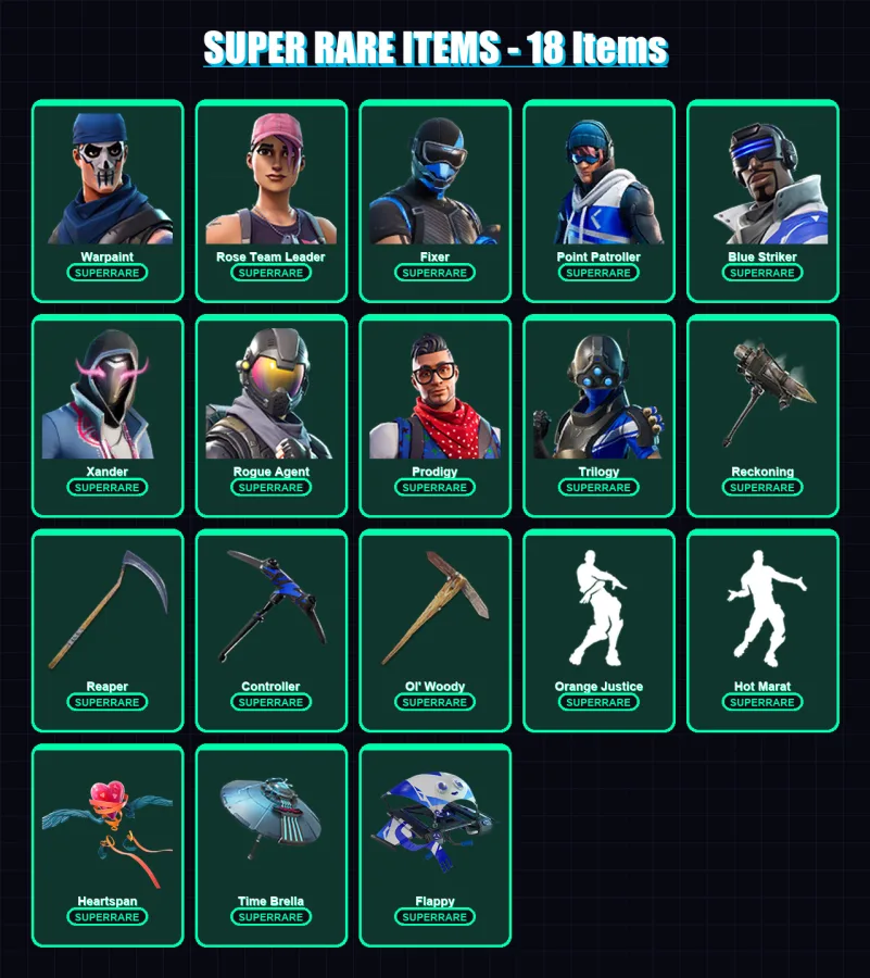 [PS4/PS5/XBOX/PC] | Warpaint | Rose Team Leader | Fixer | Point Patroller | Blue Striker | 185 skin | 214 pickaxe | 176 emote | 200 glider | Lv2627