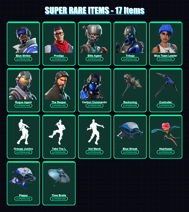 [PS4/PS5/XBOX/PC] | Blue Striker | Prodigy | Elite Agent | Trilogy | Blue Team Leader | 86 skin | 83 pickaxe | 94 emote | 83 glider | Lv1241