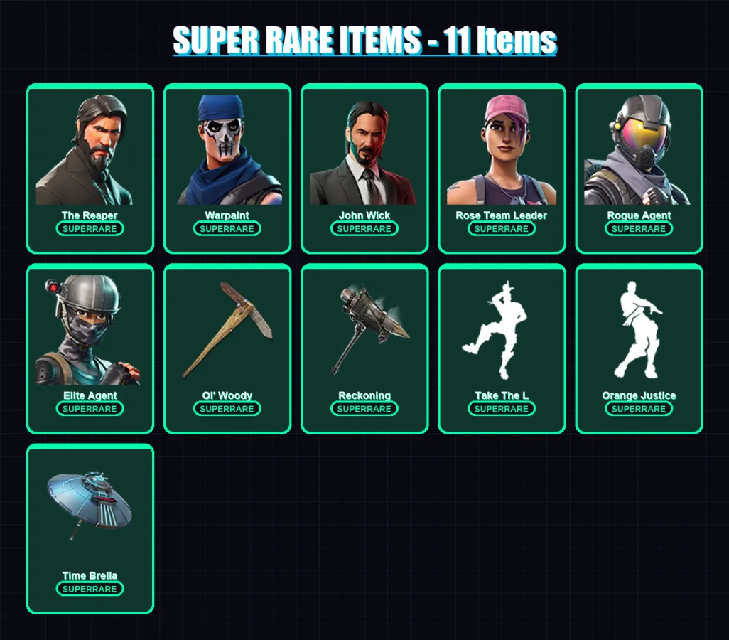 [PC] | The Reaper | Warpaint | John Wick | Rose Team Leader | Rogue Agent | 85 skin | 91 pickaxe | 104 emote | 98 glider | Lv1079
