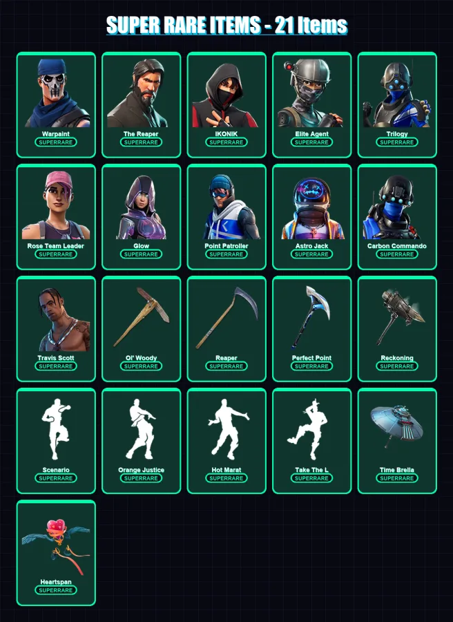 [PS4/PS5/XBOX/PC] | Warpaint | The Reaper | IKONIK | Elite Agent | Trilogy | 155 skin | 155 pickaxe | 163 emote | 159 glider | Lv2208
