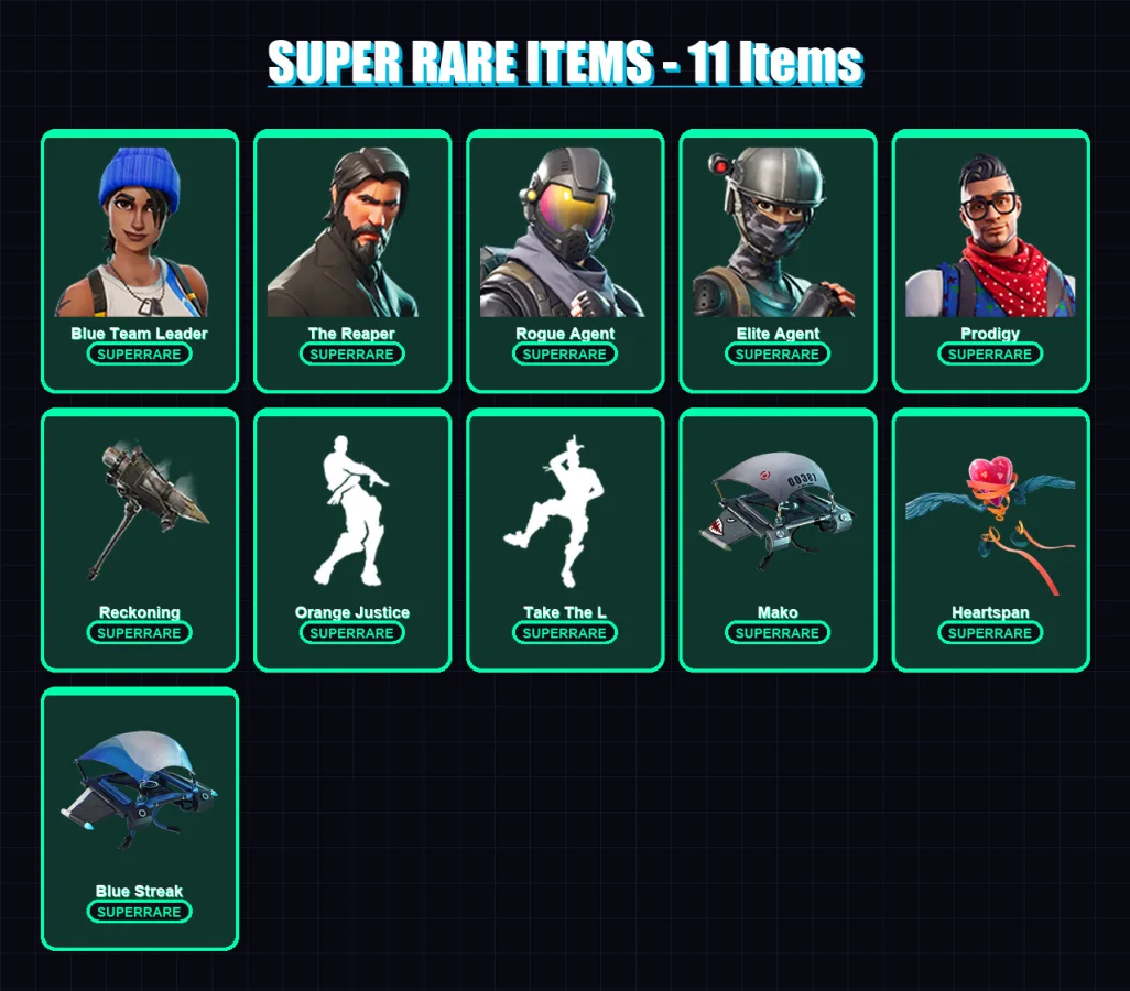 [PS4/PS5/XBOX/PC] | Blue Team Leader | The Reaper | Rogue Agent | Elite Agent | Prodigy | 39 skin | 33 pickaxe | 38 emote | 43 glider | Lv594