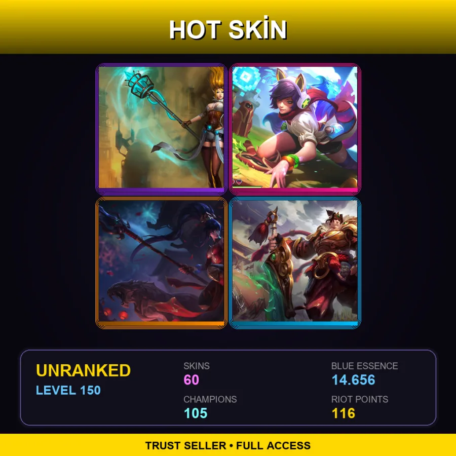 EUW | Lv150 | Unranked | 60 Skin | 105 Champ — LoL account