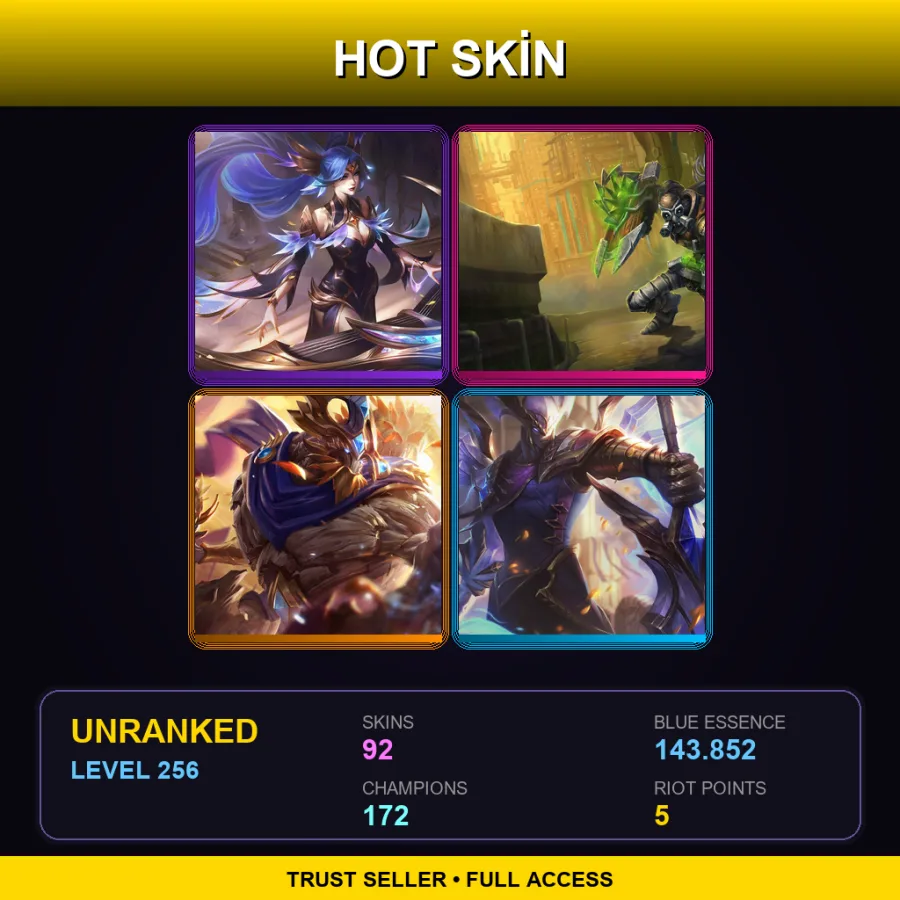 VN | Lv256 | Unranked | 92 Skin | 172 Champ