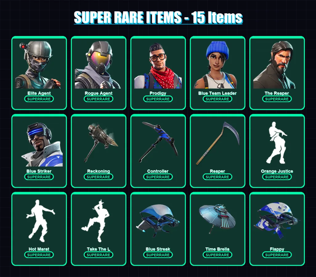 [PS4/PS5/XBOX/PC] | Elite Agent | Rogue Agent | Prodigy | Blue Team Leader | The Reaper | 113 skin | 98 pickaxe | 109 emote | 99 glider | Lv1605 — Game account