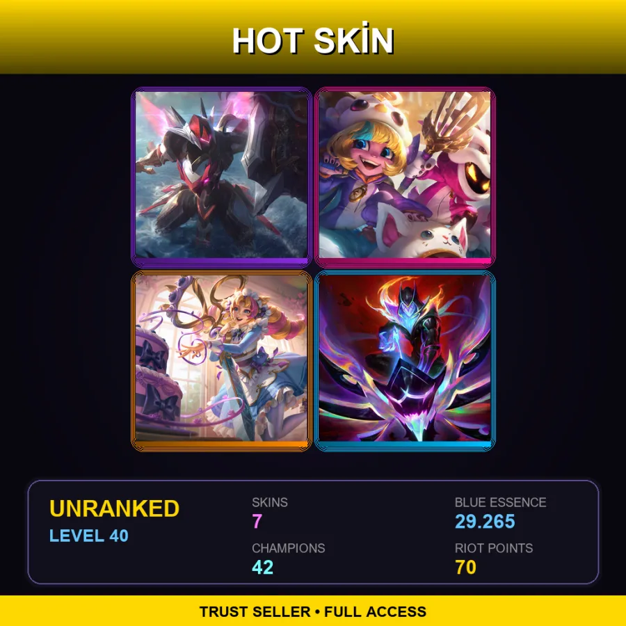 VN | Lv40 | Unranked | 7 Skin | 42 Champ — LoL account