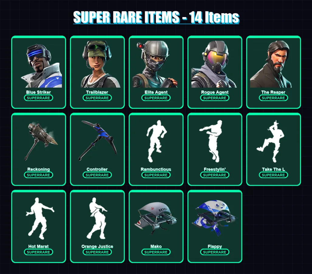 [PC/XBOX] | Blue Striker | Trailblazer | Elite Agent | Rogue Agent | The Reaper | 41 skin | 23 pickaxe | 47 emote | 29 glider | Lv357