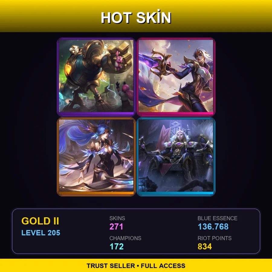 OCE | Lv205 | Gold II | 271 Skin | 172 Champ — LoL account