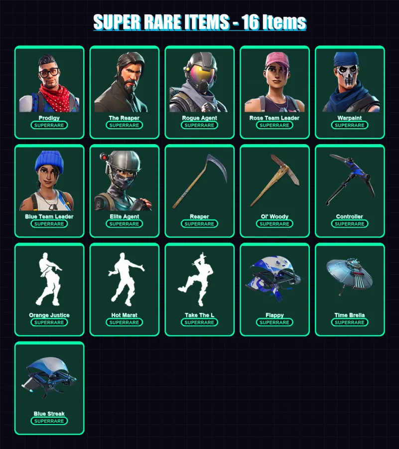 [PC/XBOX/PSN] | Prodigy | The Reaper | Rogue Agent | Rose Team Leader | Warpaint | 73 skin | 112 pickaxe | 97 emote | 78 glider | Lv1054