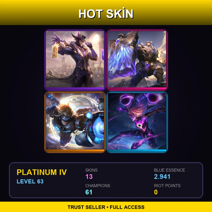 EUNE | Victorious Twisted Fate | Victorious Braum | Pulsefire Ezreal | Dark Star Kai'Sa | 13 Skin | 61 Champ | Platinum IV | Lv63