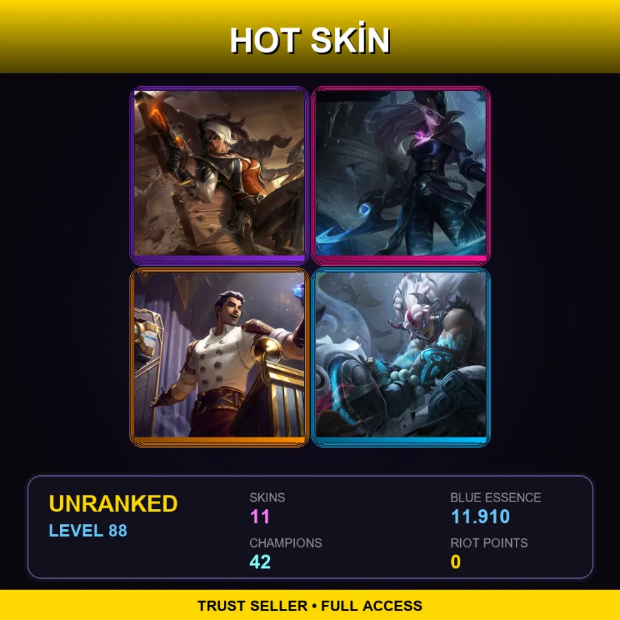 EUW | Lv88 | Unranked | 11 Skin | 42 Champ