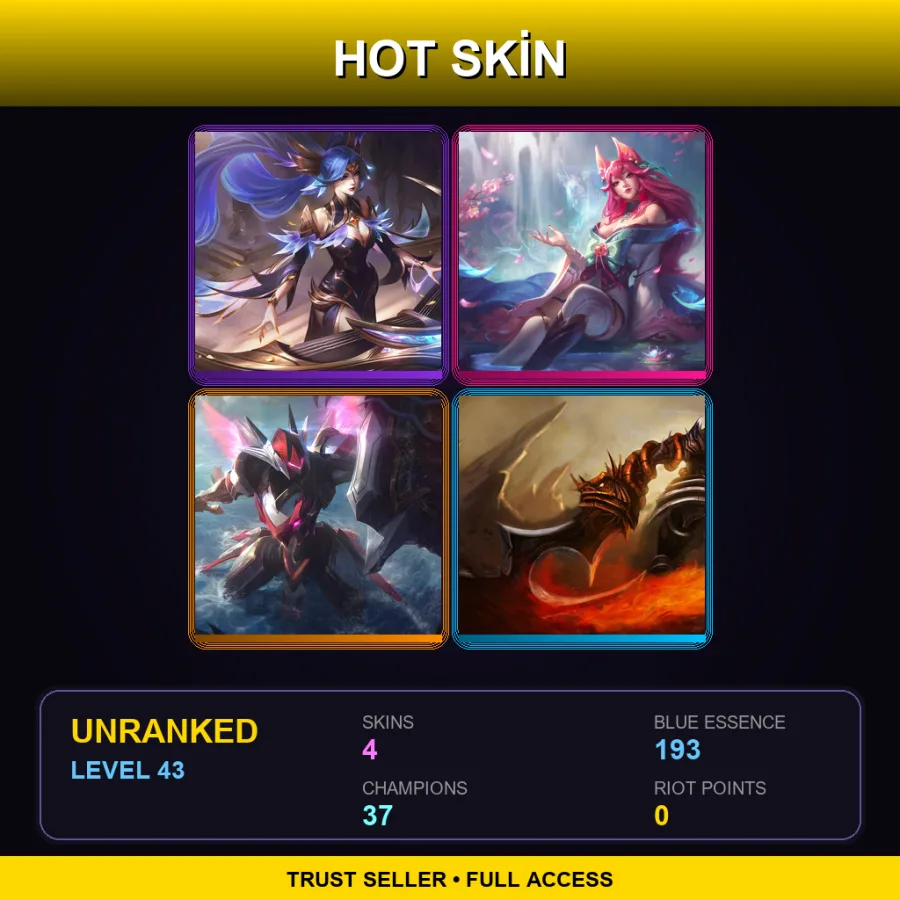 EUW | Lv43 | Unranked | 4 Skin | 37 Champ — LoL account