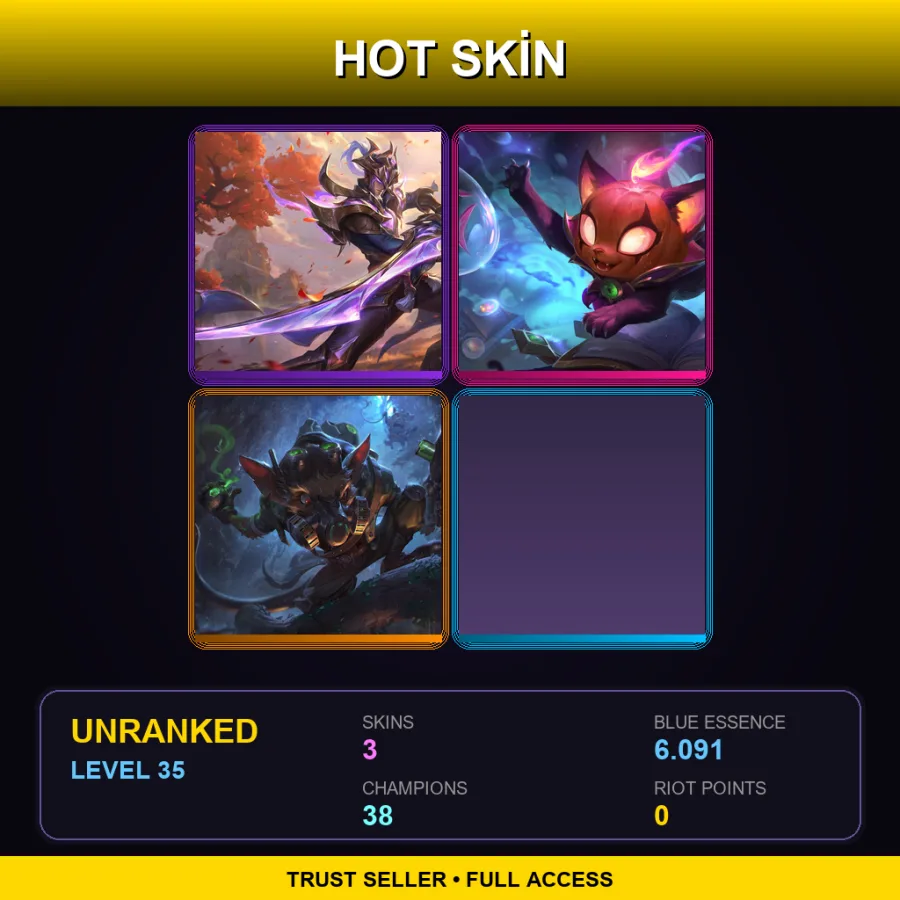 EUW | Lv35 | Unranked | 3 Skin | 38 Champ — LoL account