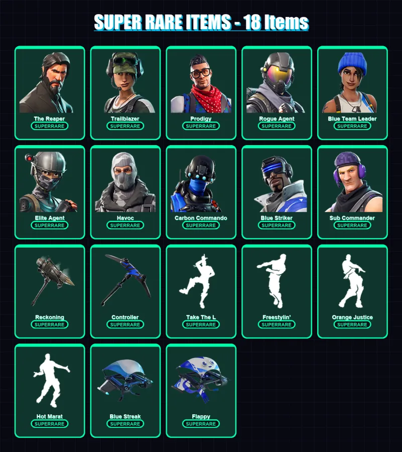 [PS4/PS5/XBOX/PC] | The Reaper | Trailblazer | Prodigy | Rogue Agent | Blue Team Leader | 120 skin | 107 pickaxe | 111 emote | 104 glider | Lv1570