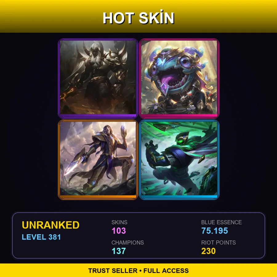 TR | Lv381 | Unranked | 103 Skin | 137 Champ — LoL account