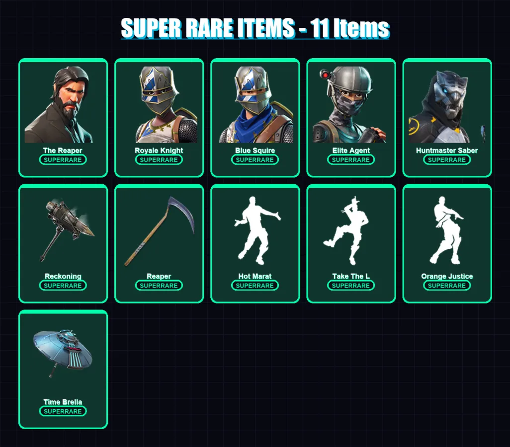 [PC/PSN] | The Reaper | Royale Knight | Blue Squire | Elite Agent | Huntmaster Saber | 113 skin | 102 pickaxe | 107 emote | 104 glider | Lv1623