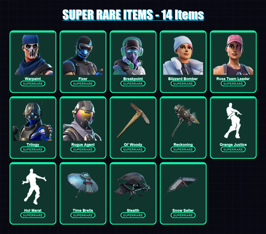 [PS4/PS5/XBOX/PC] | Warpaint | Fixer | Breakpoint | Blizzard Bomber | Rose Team Leader | 223 skin | 264 pickaxe | 195 emote | 218 glider | Lv3507