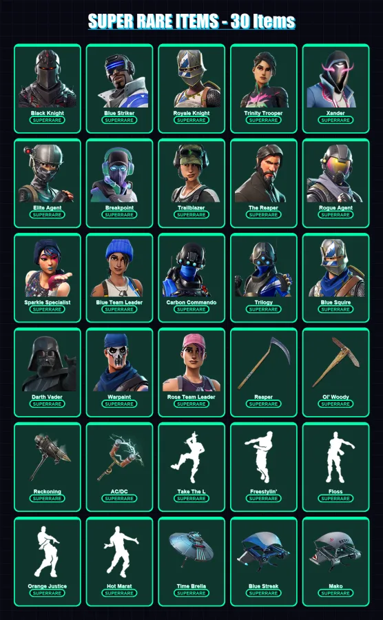 [PC/XBOX] | Black Knight | Polo Prodigy | Unchained Ramirez | Blue Striker | Royale Knight | 469 skin | 308 pickaxe | 268 emote | 209 glider | Lv394