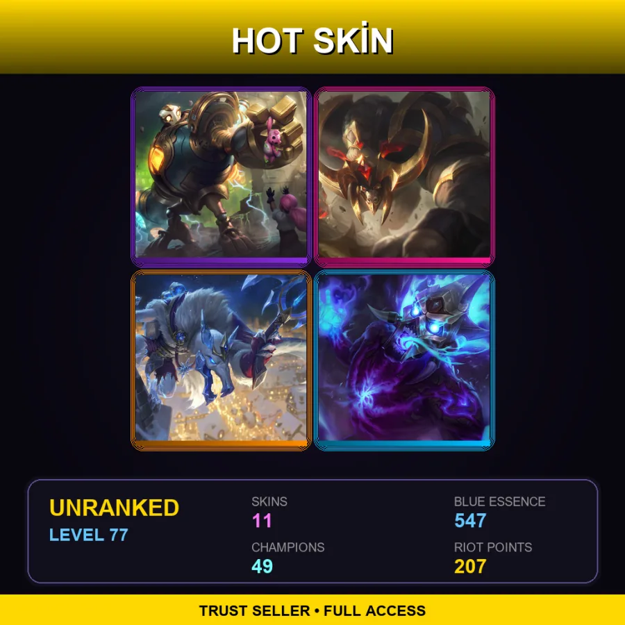 EUW | Lv77 | Unranked | 11 Skin | 49 Champ — LoL account